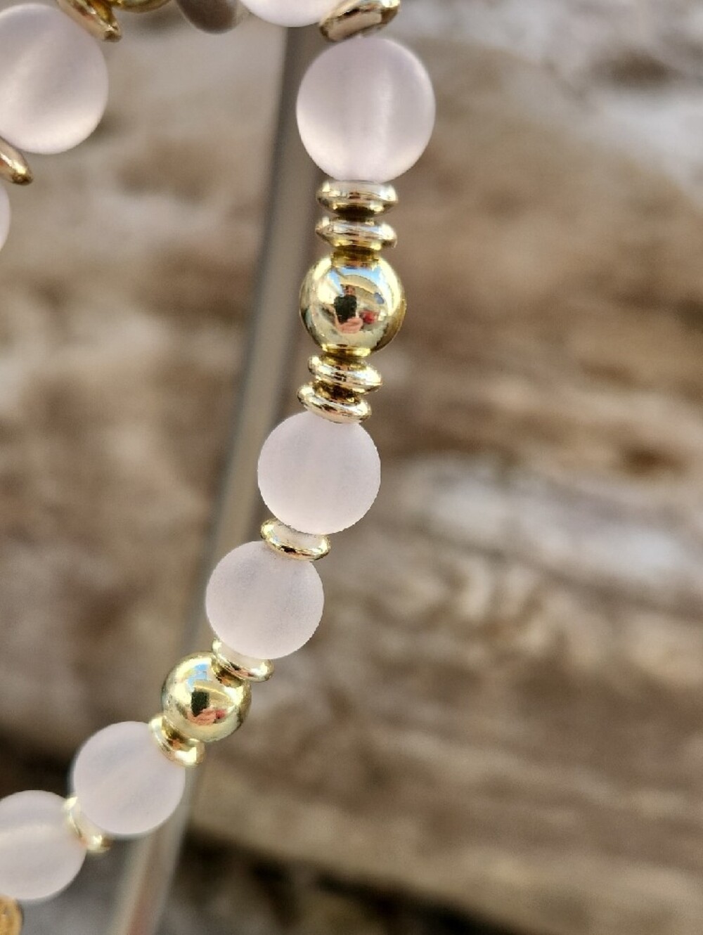 Deatiled Beaded Bracelet Set Gold Toned Metal Owl Heart Dangles Opaque White - Picture 5 of 12